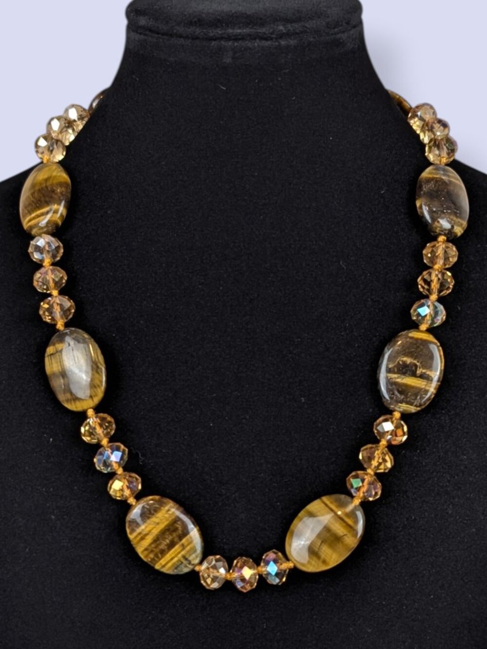 Bohemian Tiger's Eye & Orange AB Crystal Beaded Necklace